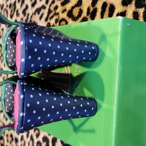 NWT NIB Lilly Pulitzer Navy Polka Dot Wedge Platform Slingback size 8 - Picture 3 of 6